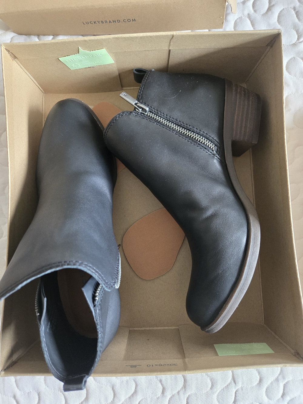 Lucky Brand Black Leather Side-Zip Ankle Booties